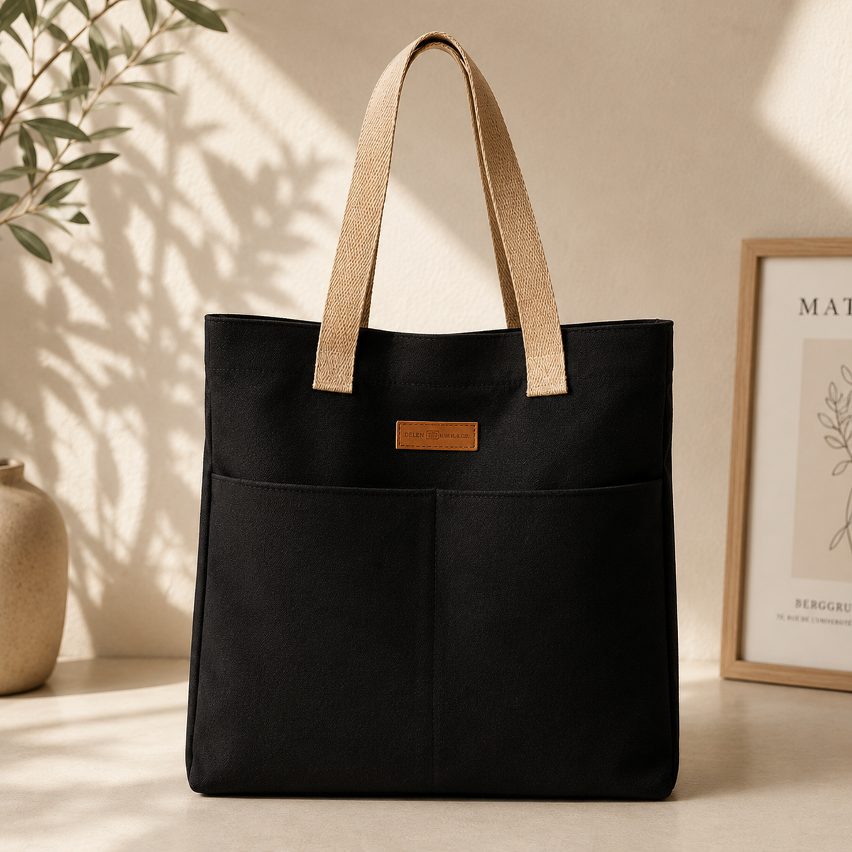 Two-Pocket Canvas Tote Bag