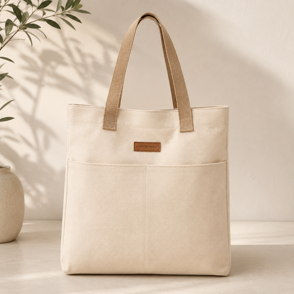 Two-Pocket Canvas Tote Bag
