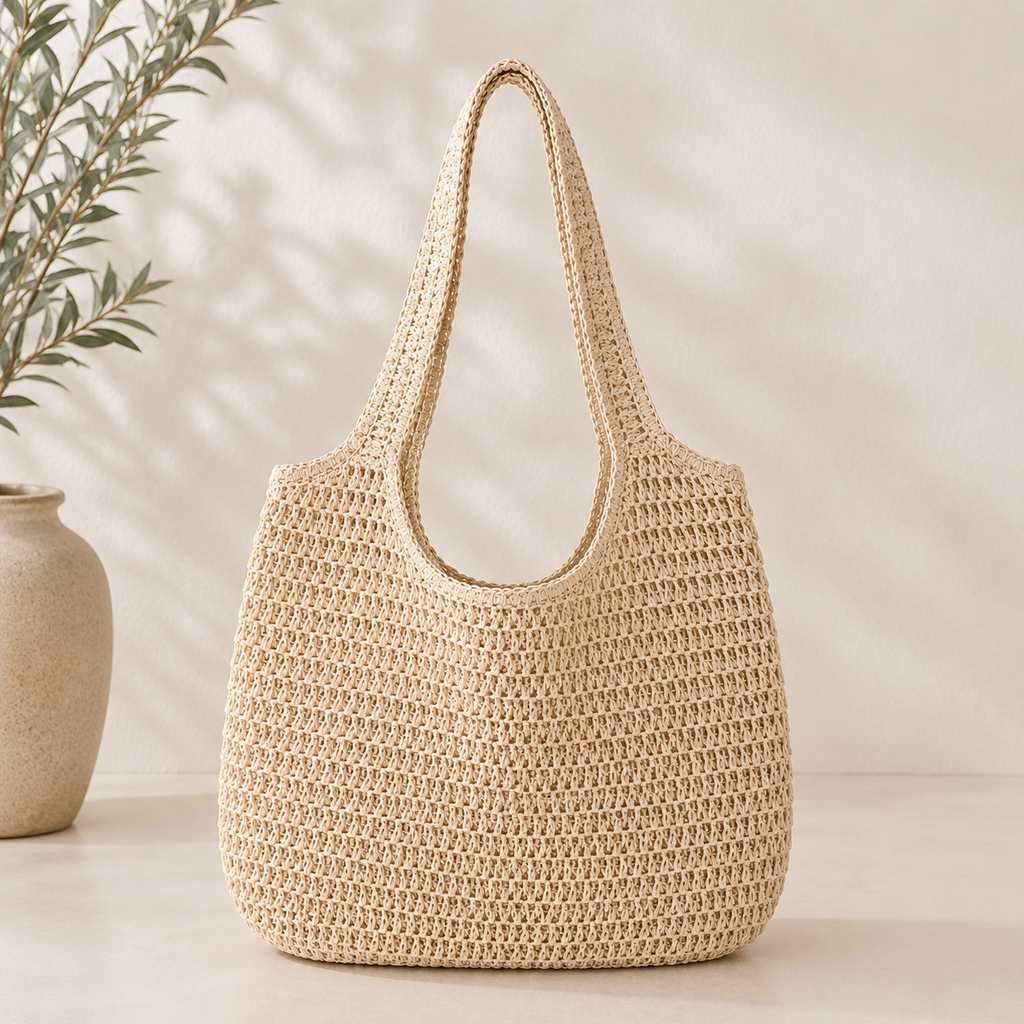 Crochet Straw Tote Bag