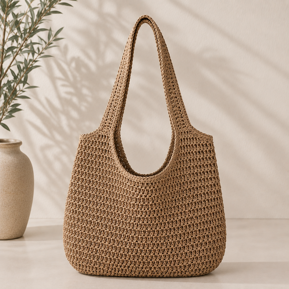 Crochet Straw Tote Bag