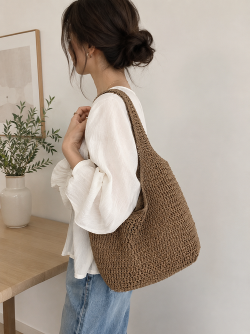 Crochet Straw Tote Bag