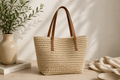 Lined Straw Tote Bag